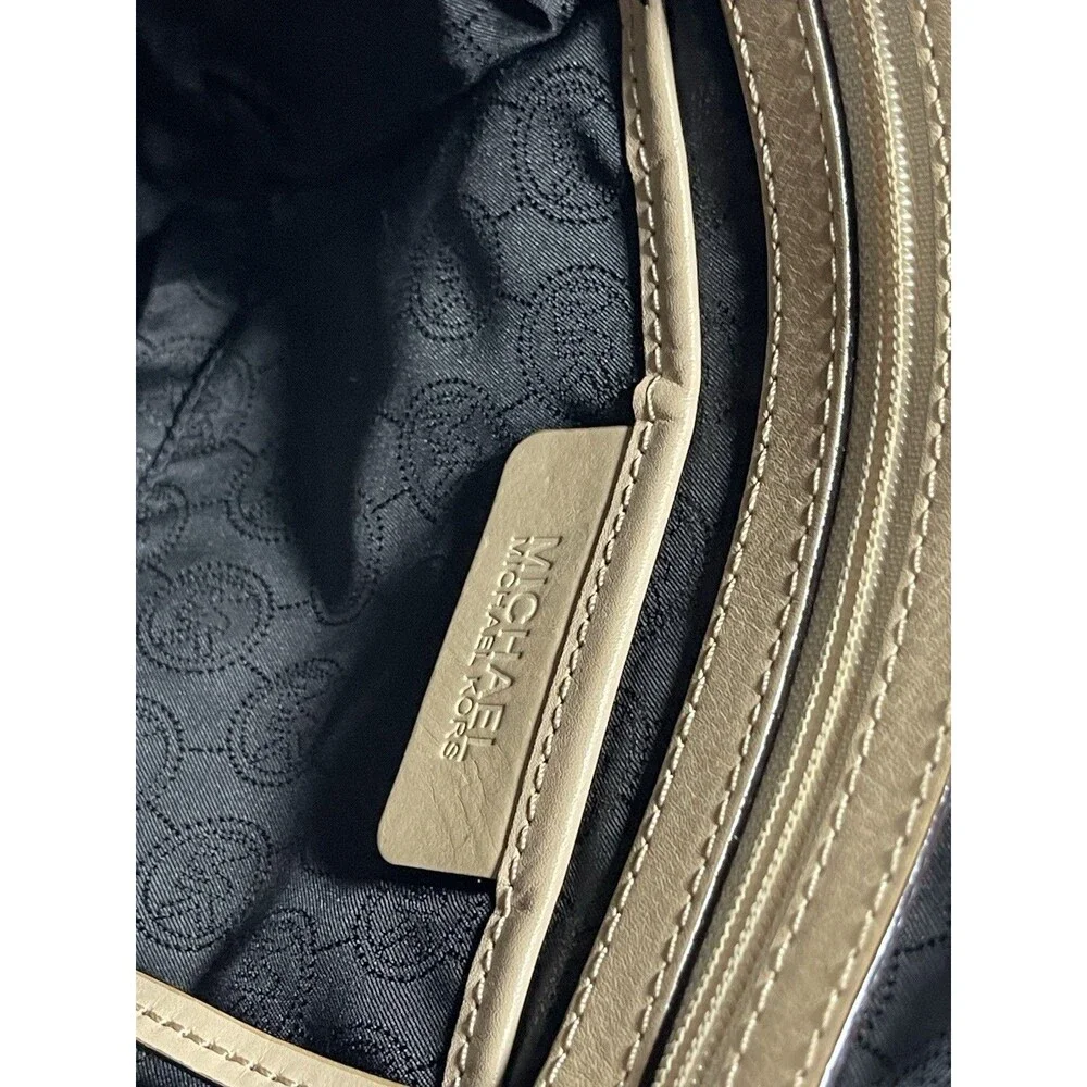 Michael Kors MK Logo Black Tote Bag Zip Gold Beige Straps Dust Bag